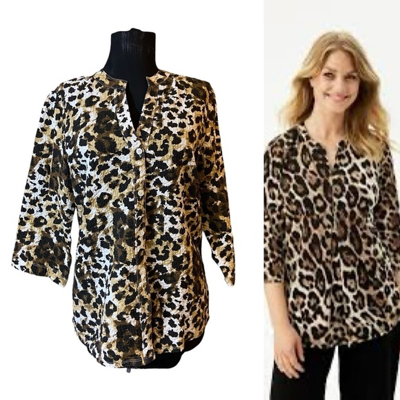 Rebecca Malone Animal Print Button-down Blouse Small - Picture 2 of 12
